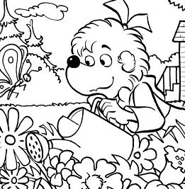 Sister Bear Watering the Garden Coloring Pages