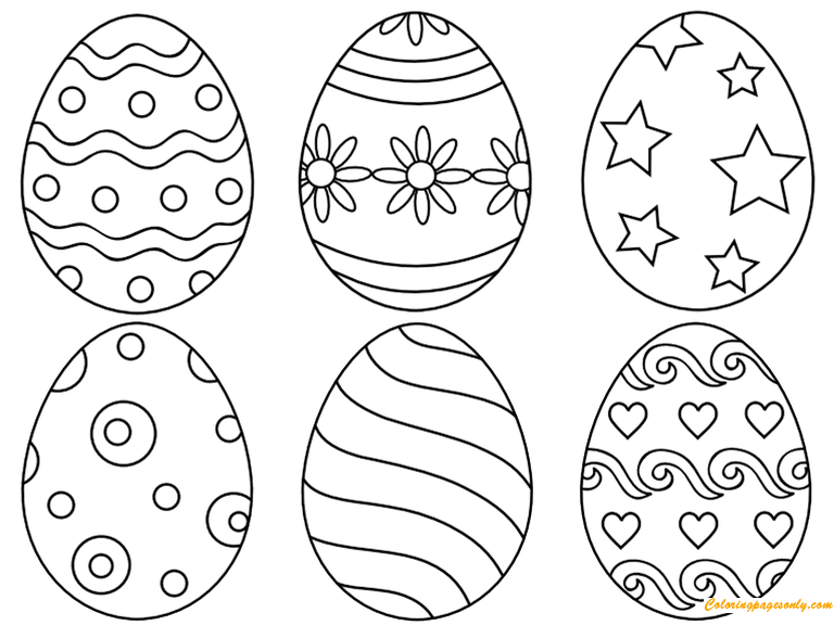 Six Easter Egg Palette Patterns Coloring Page
