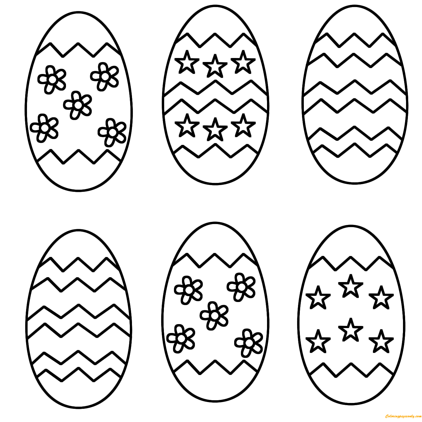 Six Easter Eggs Coloring Page