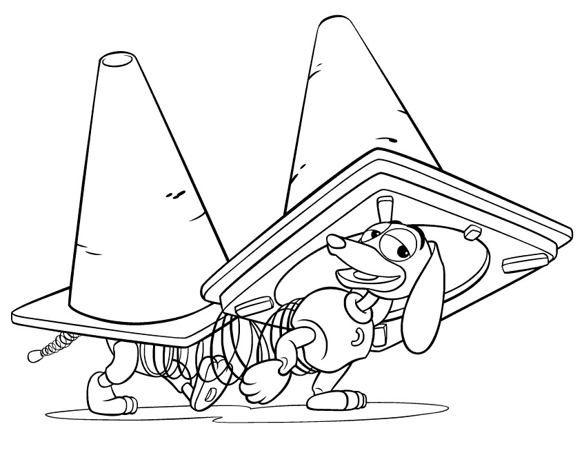 Slinky dog is hiding in the cones Coloring Page