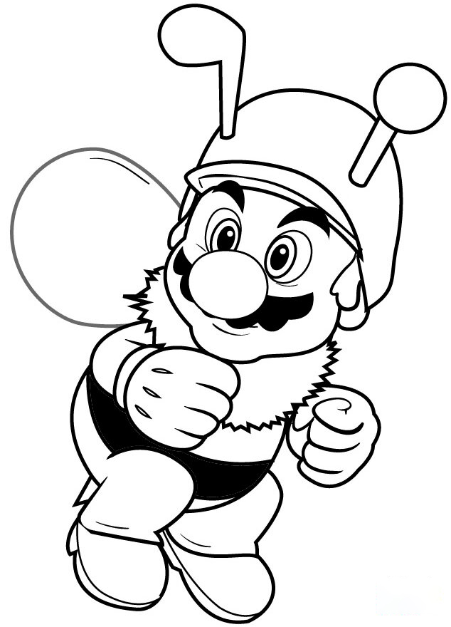 Smiling Bee Mario in Super Mario games Coloring Page