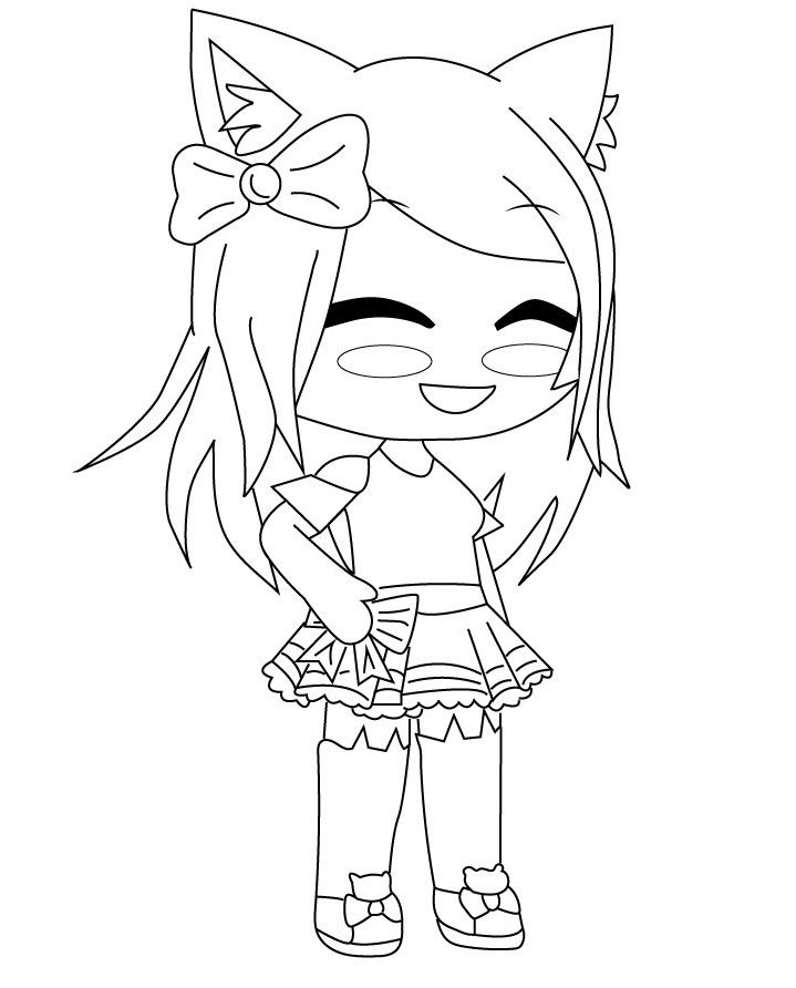 Smiling cat girl wears ribbon Coloring Pages