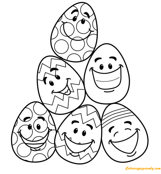 Smiling Easter Eggs Coloring Page