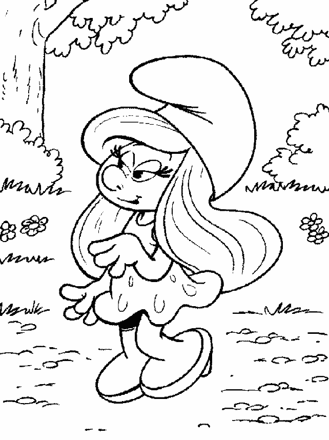 Smurfette in Forest Coloring Pages