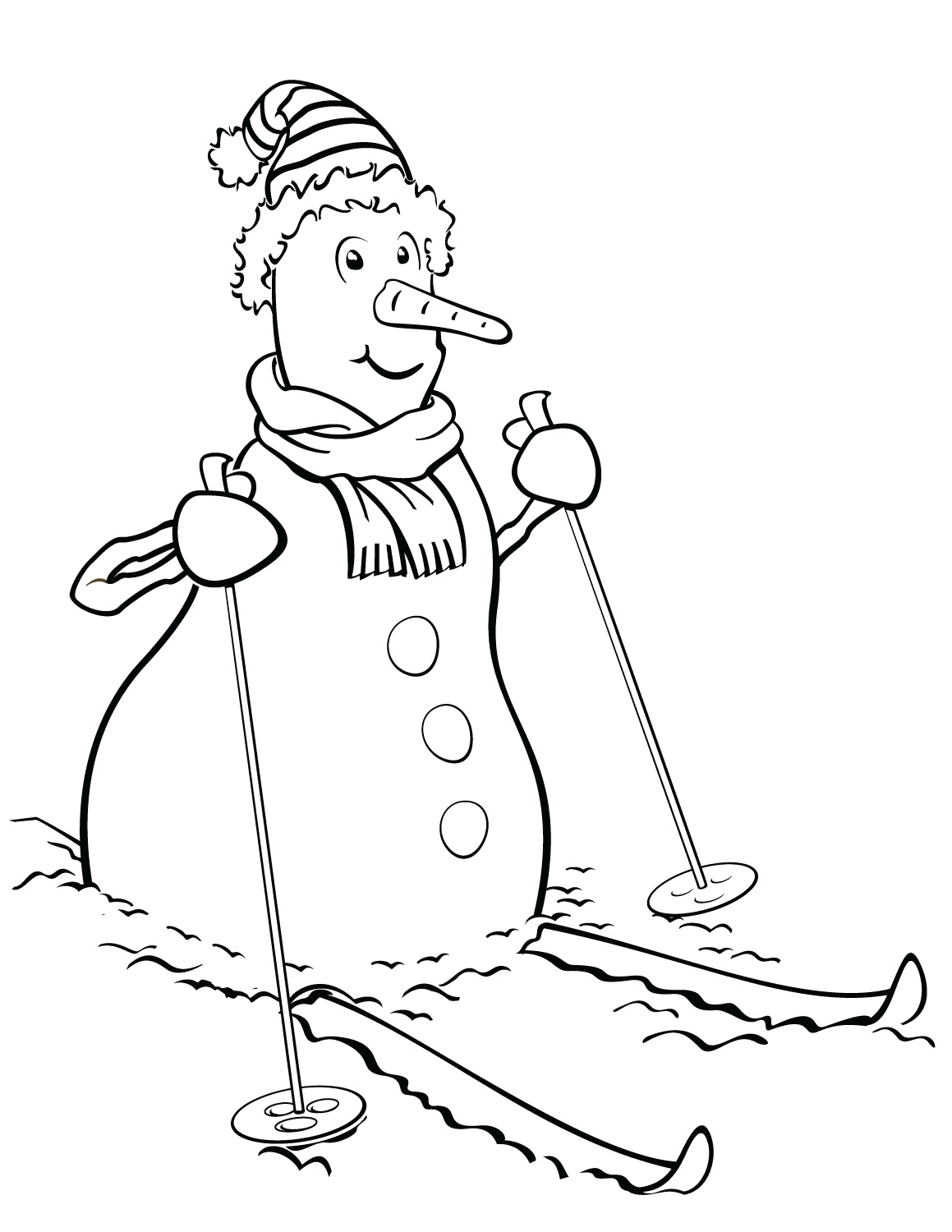 Snowman Loves Skiing Coloring Page
