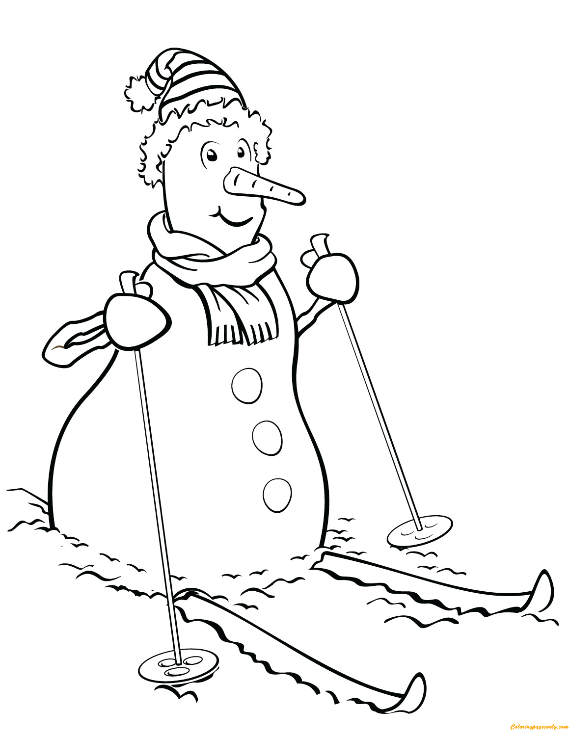 Download Snowman Loves Skiing Coloring Pages - Holidays Coloring Pages - Free Printable Coloring Pages Online