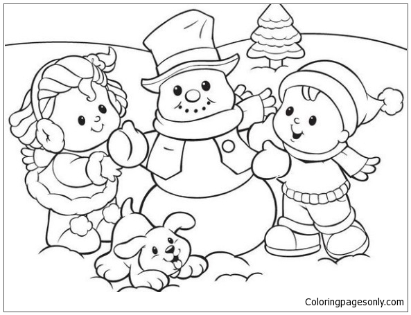 Página para colorear preescolar de muñeco de nieve