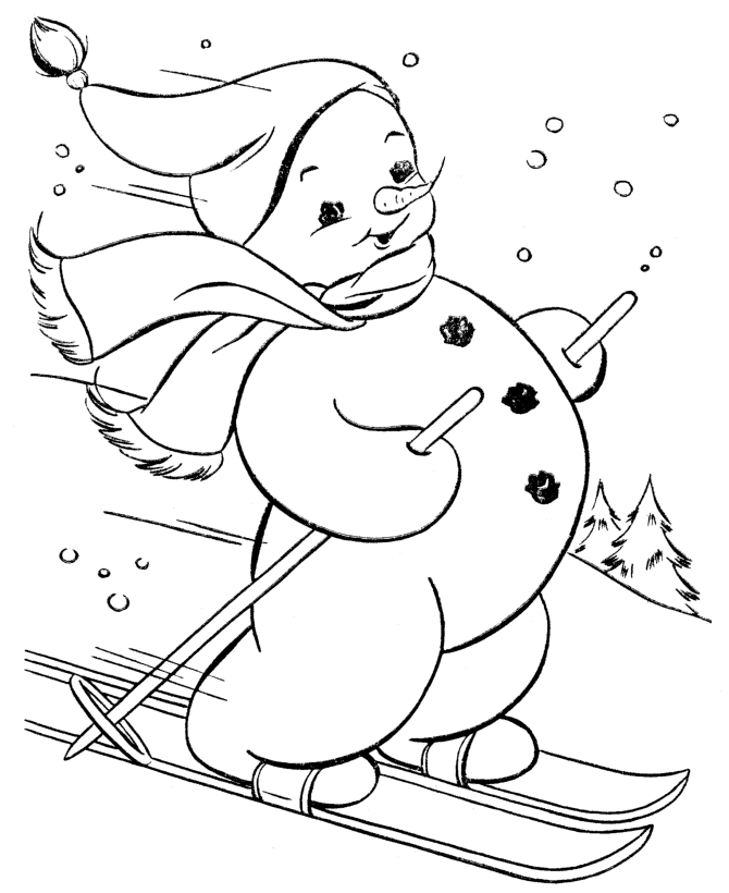 Snowman Skiing Coloring Page