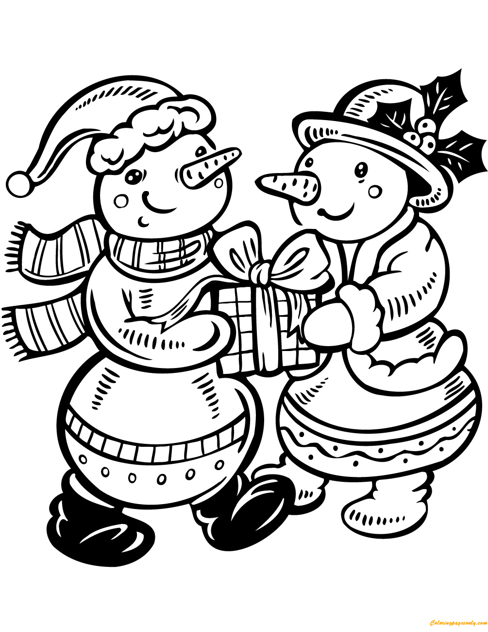 Download Snowwoman and Snowman in Love Coloring Page - Free Coloring Pages Online