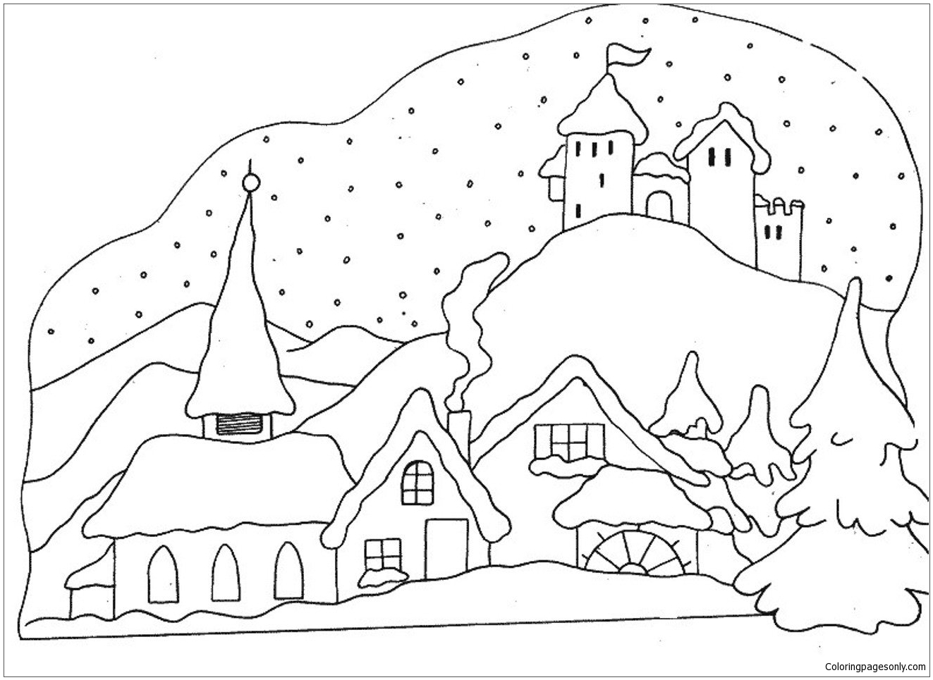 Snowy Winter Coloring Page