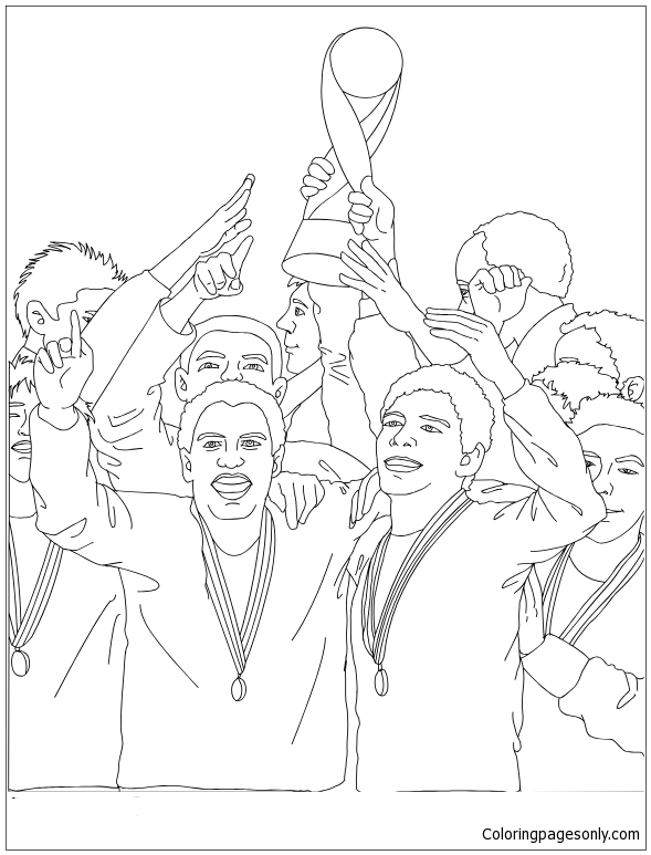 Soccer Team Receiving The Trophy Coloring Page