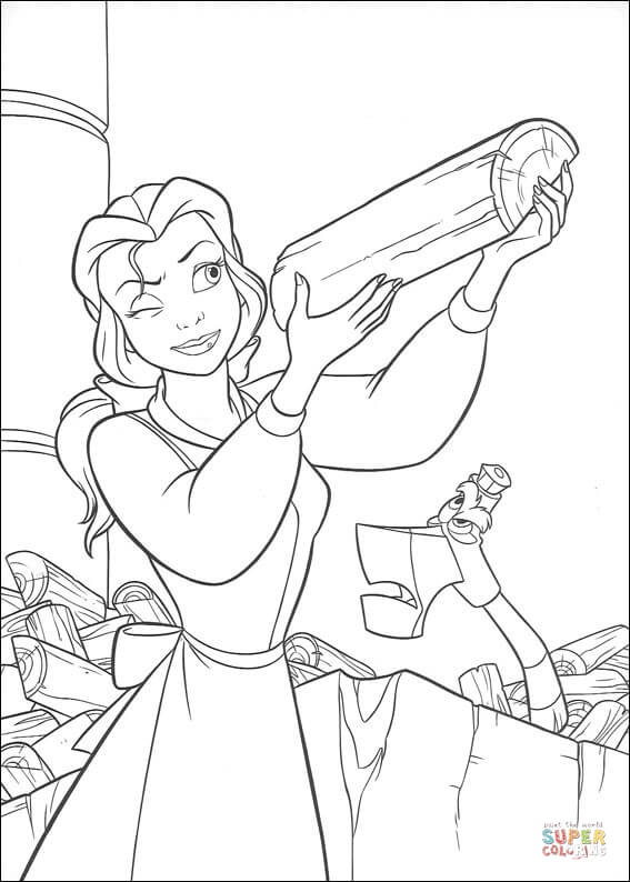 Princess Belle Is Holding A Log From Beauty And The Beast Coloring Pages Cartoons Coloring Pages Free Printable Coloring Pages Online