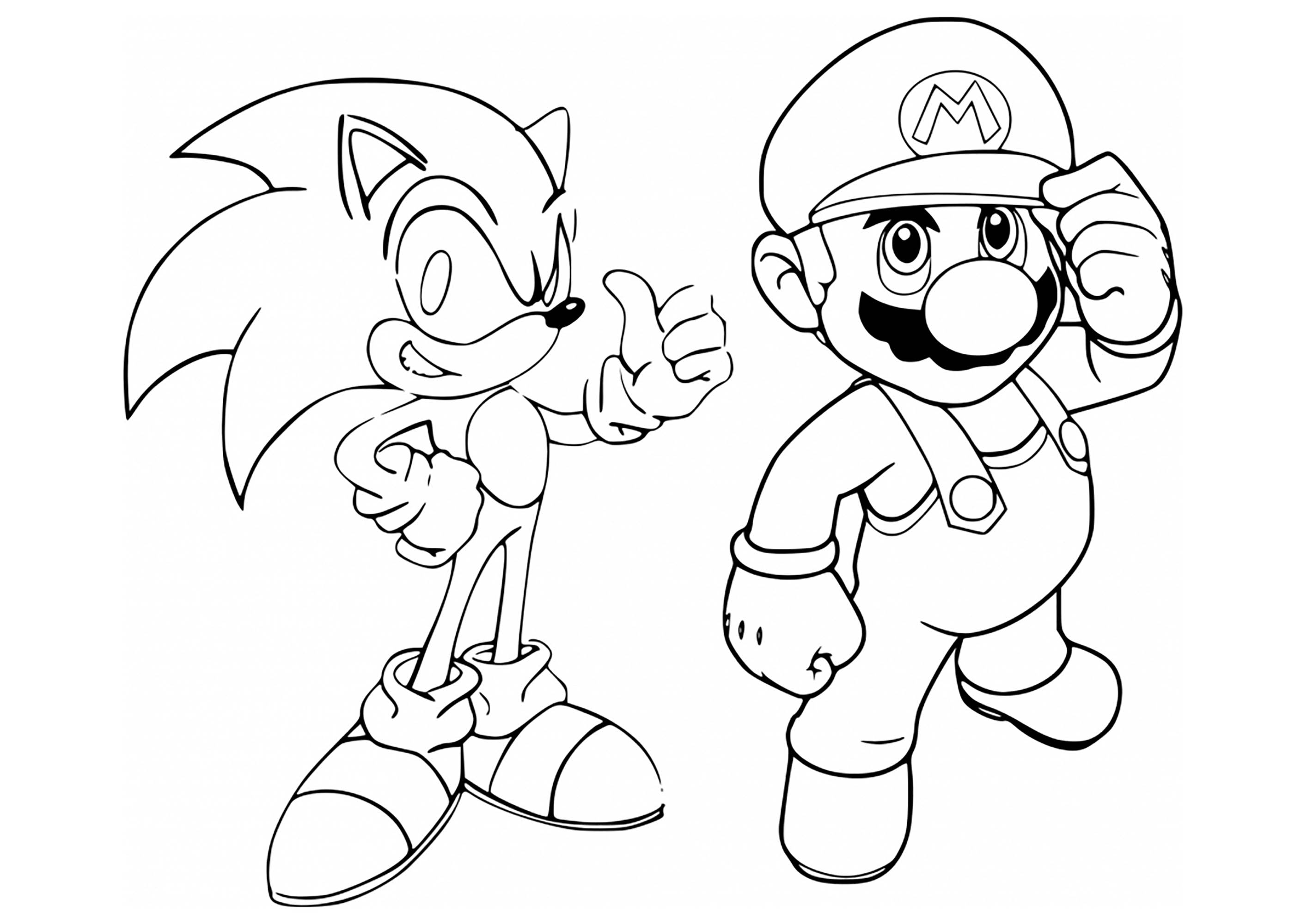 Desenhos para colorir de Sonic e Mario no console de jogos olímpico de Tóquio