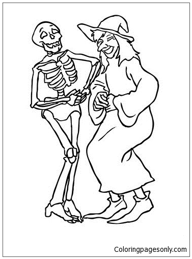 Zauberin und Skelett lachen von Halloween Witch