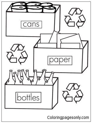 Sorting And Recycling Rubbish Coloring Page