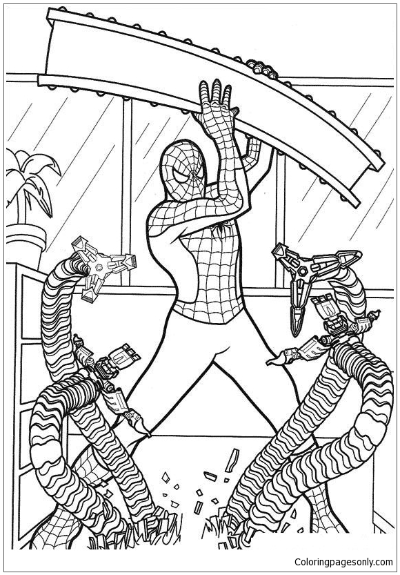 Spider Man Fighting With The Enemy 1 Coloring Pages