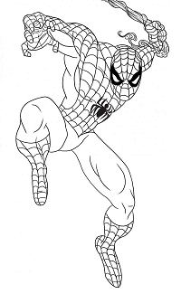 Spiderman holds spider web and jumps up Coloring Page
