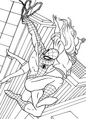 Spiderman saves his girl friend Coloring Page