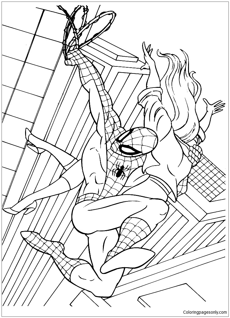 Spiderman saves his girl friend Coloring Pages - Spiderman Coloring