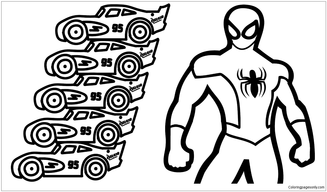 Spiderman And Color Lightning Mcqueen Coloring Page
