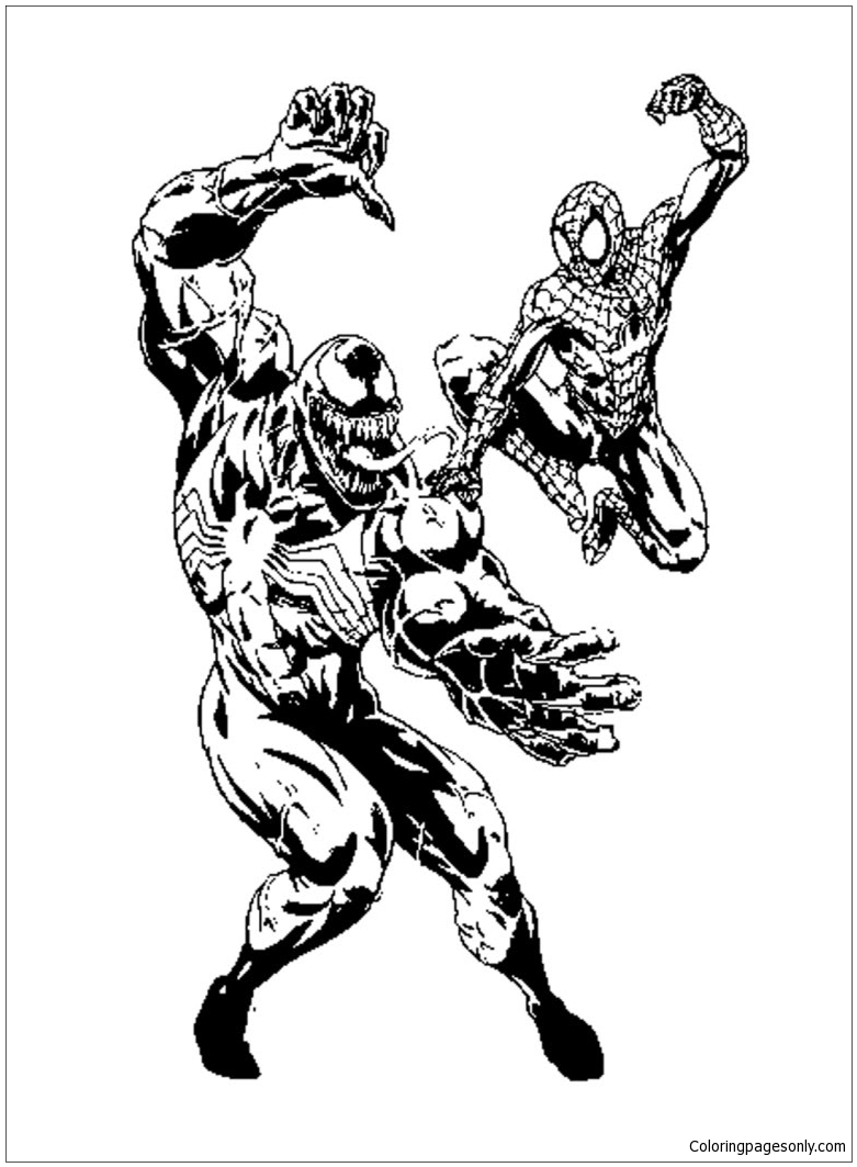 Página para colorir do Homem-Aranha e Venom