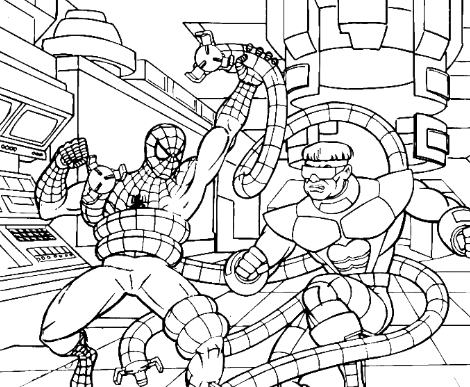 Spiderman Fighting In Labolaturium Coloring Page
