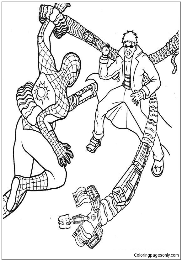 Spiderman fighting with the enemy Coloring Pages - Spider man Coloring