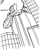 Desenho de Homem-Aranha pulando entre prédios para colorir