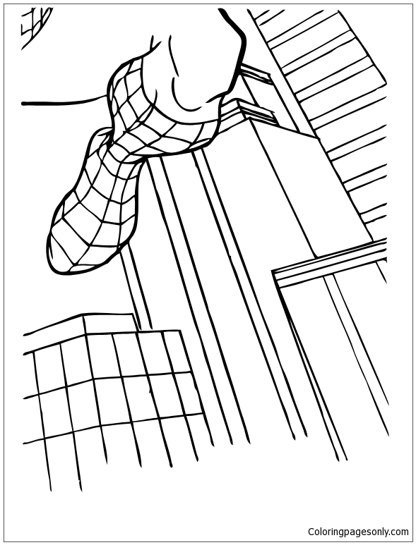 Spider-man springt over gebouwen uit Spider-Man: No Way Home