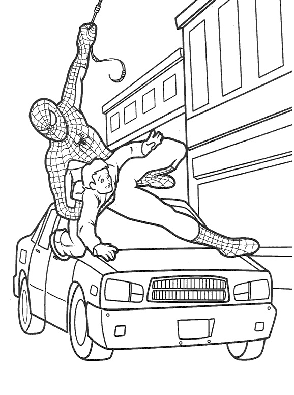 Spiderman Saves A Boy Coloring Page