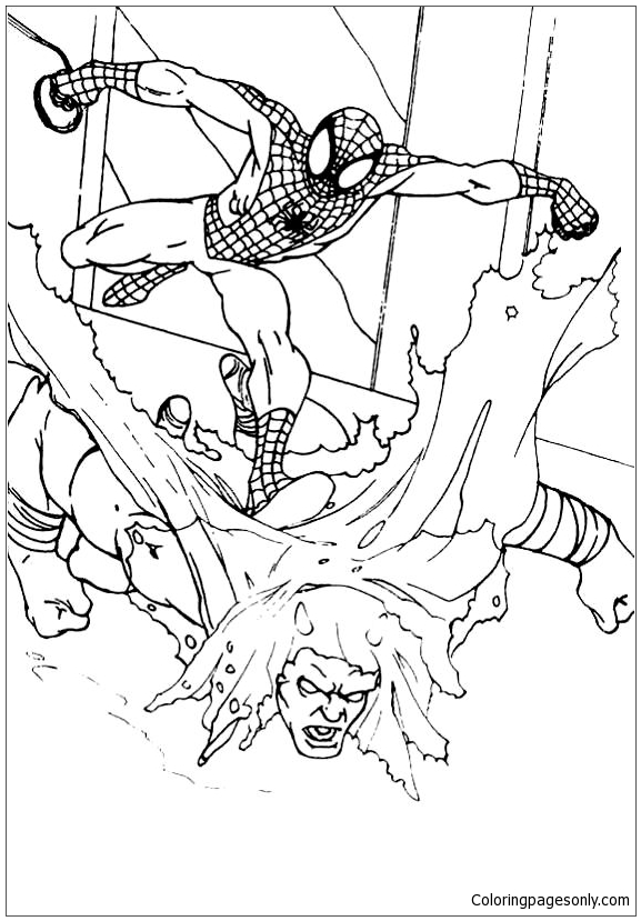 Spiderman who defeats the super criminal Coloring Page