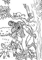 Spiderman who save a kitten Coloring Page
