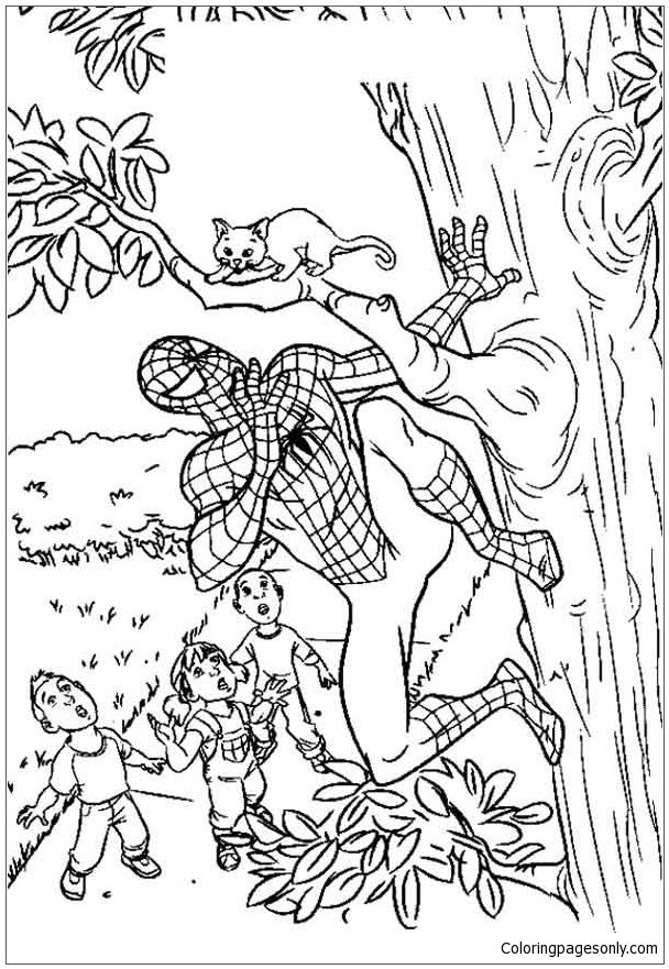 Spiderman Who Save A Kitten Coloring Pages