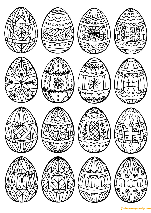 Spiral And Floral Easter Eggs Coloring Page