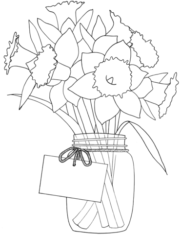 Spring Daffodils in Jar Coloring Page