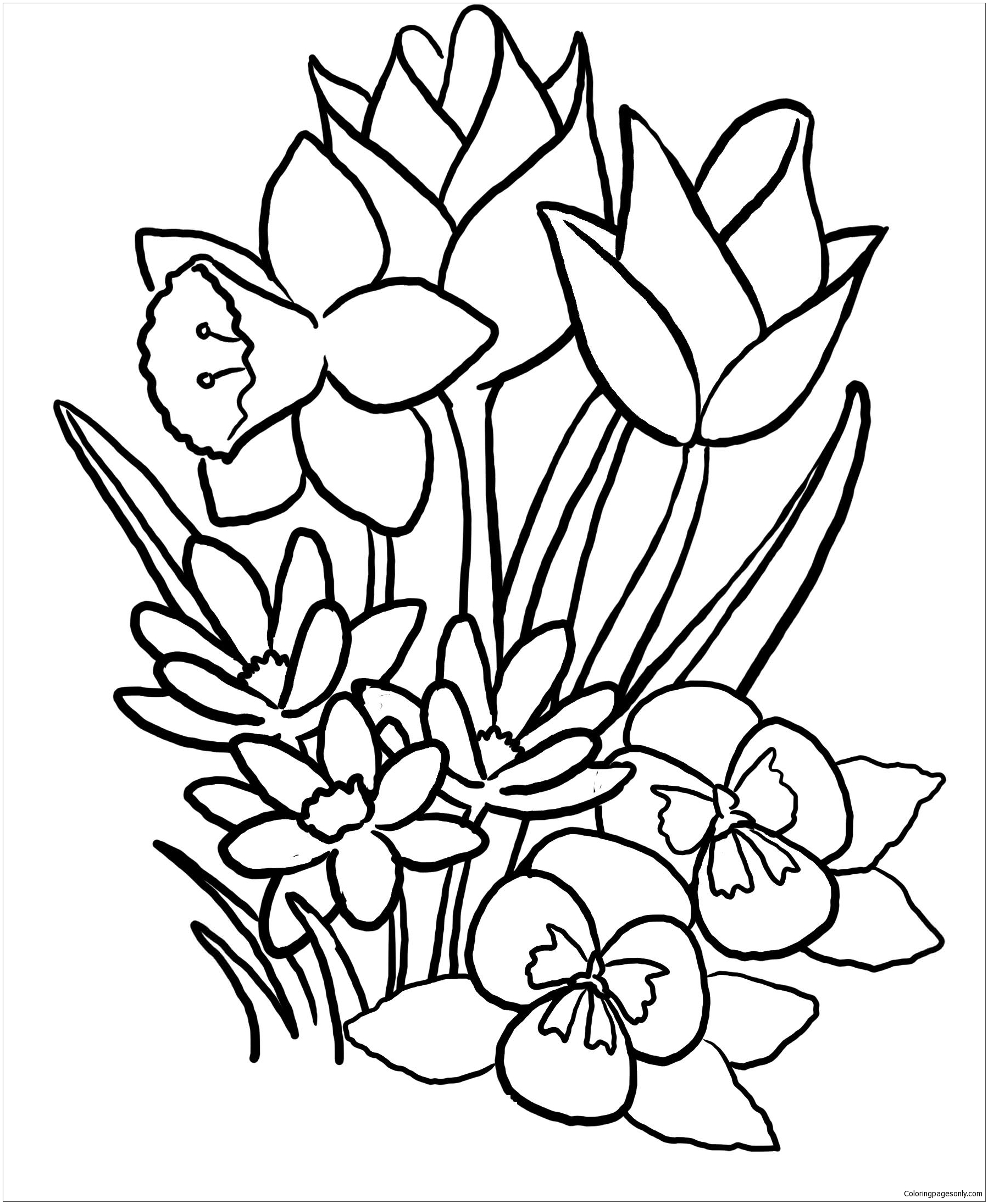 Spring Flowers 1 Coloring Page Free Printable Coloring Pages