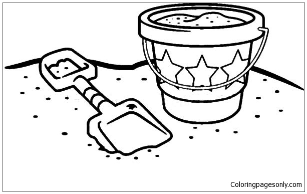 Starry Beach Bucket at the Beach Coloring Page - Free Printable