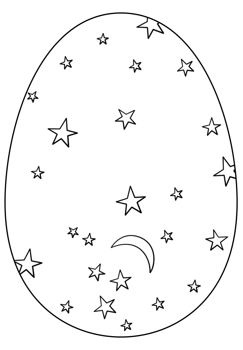 Stars and Moon Easter Eggs Coloring Page