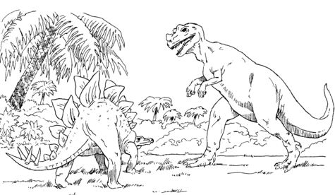Раскраска Стегозавр и Тираннозавр