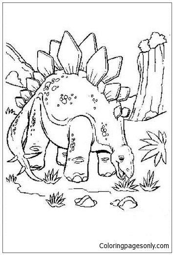 Stegosaurus está comiendo la hierba de Stegosaurus