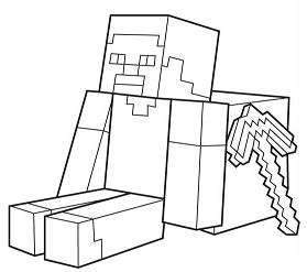 Steve Sitting With Minecraft Weapon Coloring Page