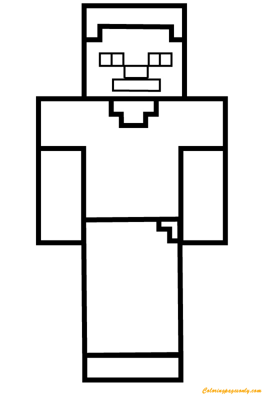 Steve nella pagina da colorare in stile Minecraft