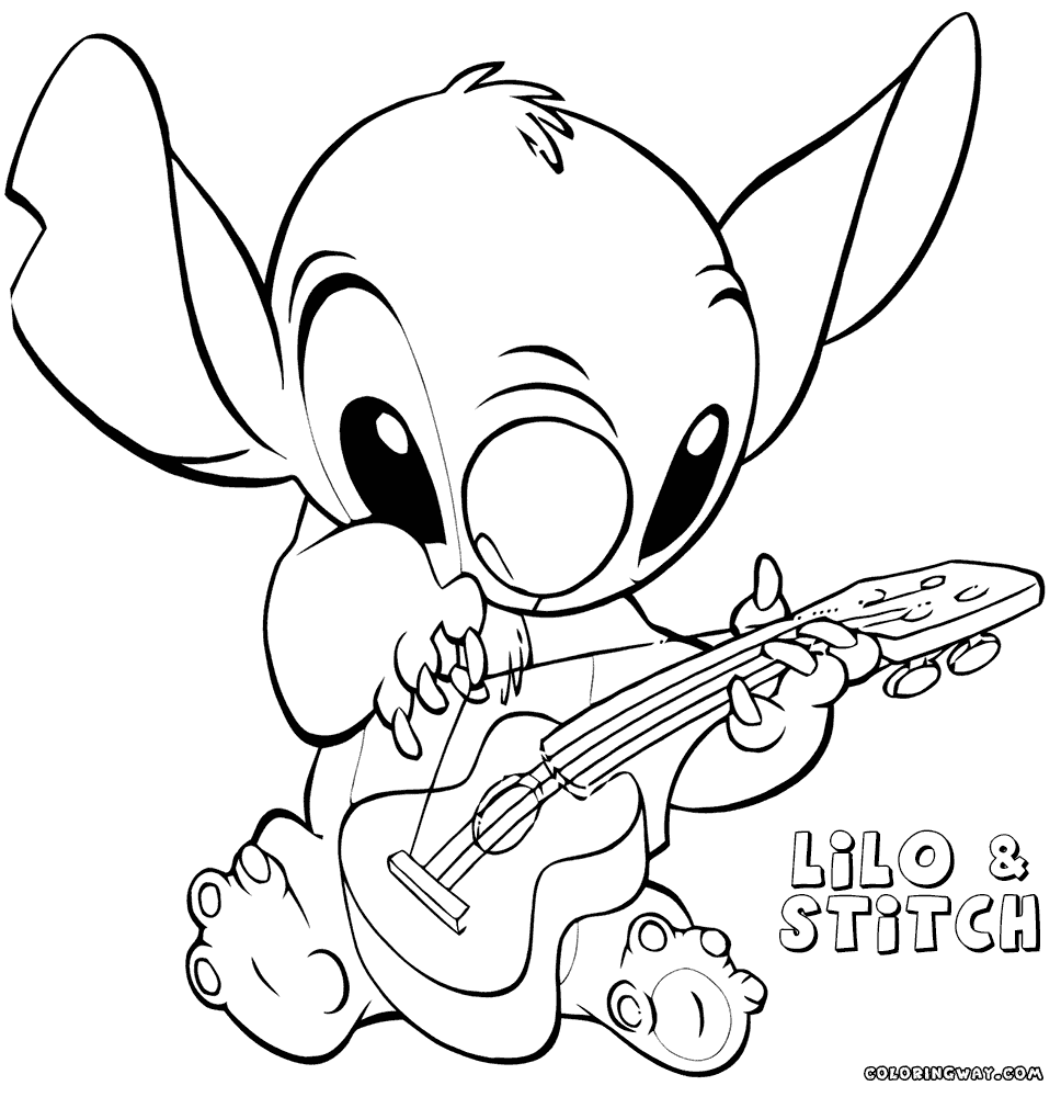 Stitch with Guitar coloring page
