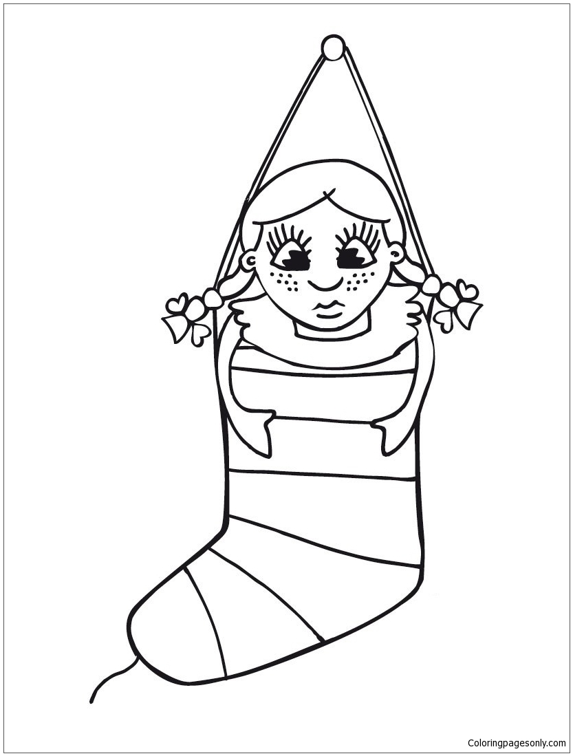 Stocking And Doll Gift Coloring Page