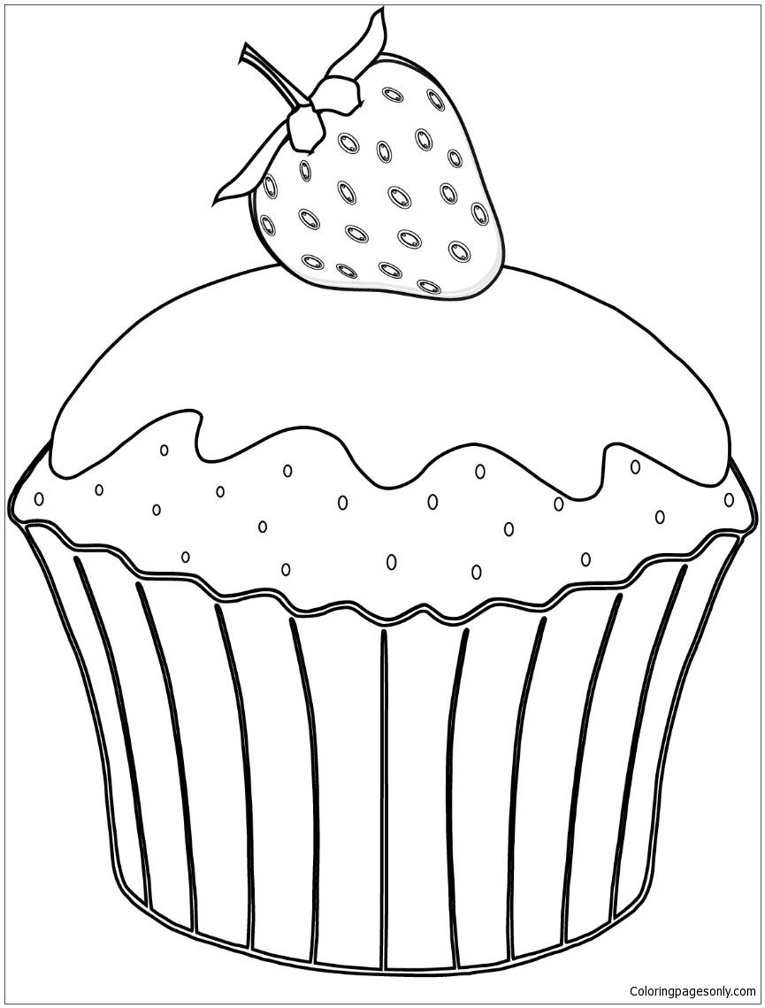 Strawberry with Muffin Coloring Pages - Desserts Coloring Pages