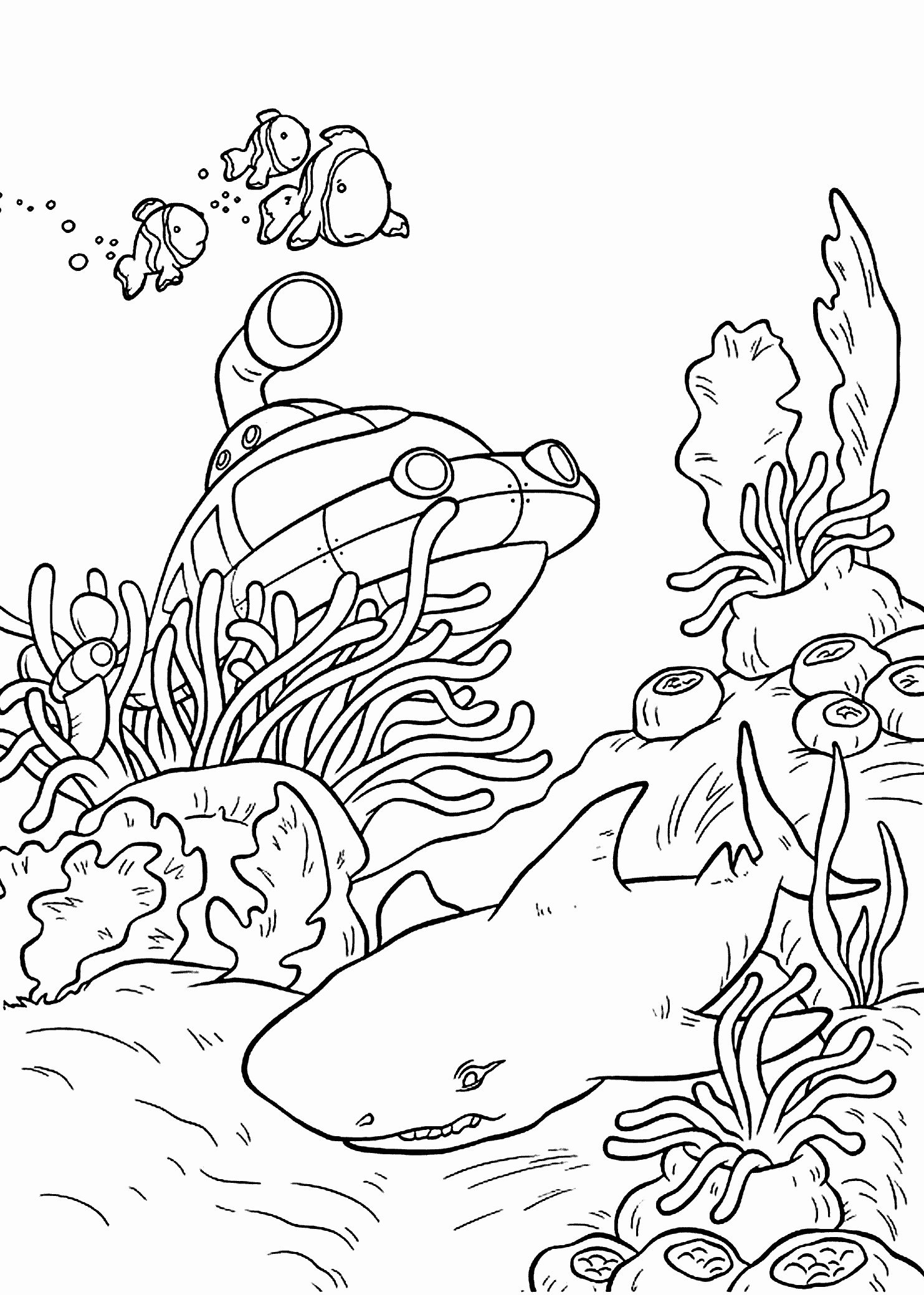 Submarine Doing Research Animal Under The Ocean Coloring Pages