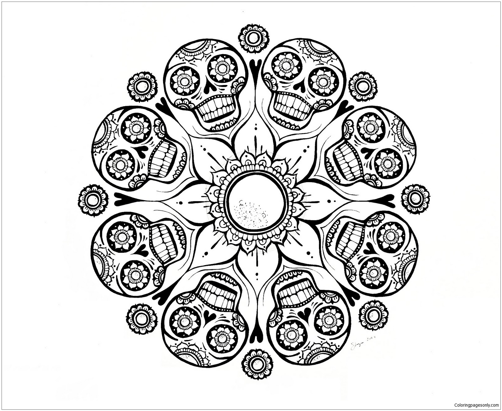 Download Sugar Skull Flower Finished Coloring Page - Free Coloring Pages Online
