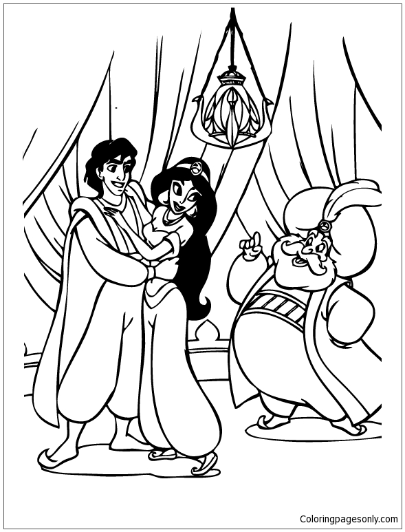 Sultan, Jjasmine And Aladdin Coloring Pages