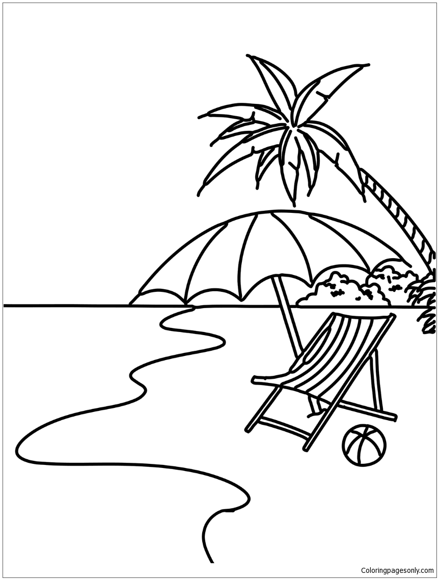 Summer Beach Scene Coloring Page