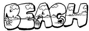 Summer scene in the text Beach Coloring Pages